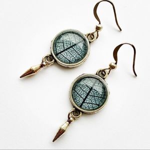 Real Pressed Leaf Earrings in Blue and Silver